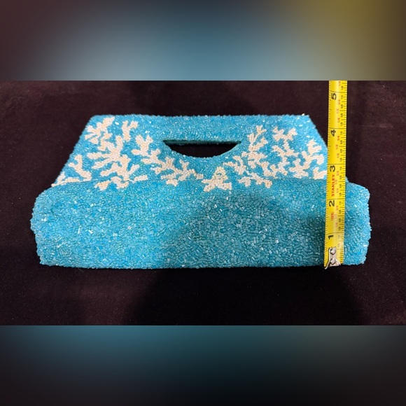 Moyna Turquoise and Cream Beaded Clutch - Picture 3 of 13